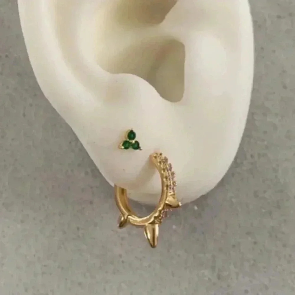 Gold Crystal Pave Spike Hoop Huggie Earrings Brand New